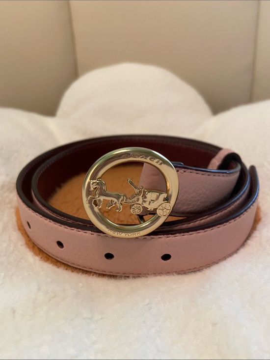 Coach Pink Leather Belt with Gold Horse & Carriage Buckle size S New
